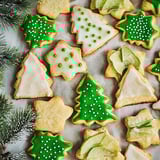 Green and white cookies with green icing.