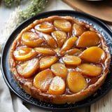 A slice of tarte tatin with apples and honey.