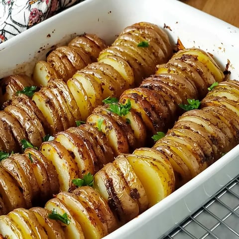 Des pommes de terre croustillantes en accordéon saupoudrées de persil frais.
