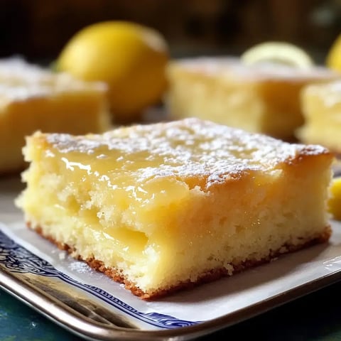 Un morceau de cake citron couvert de sucre en poudre avec des citrons frais autour.