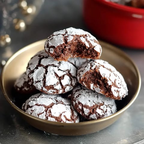 Un bol rempli de biscuits au chocolat poudrés de sucre blanc, avec un biscuit croqué sur le côté.
