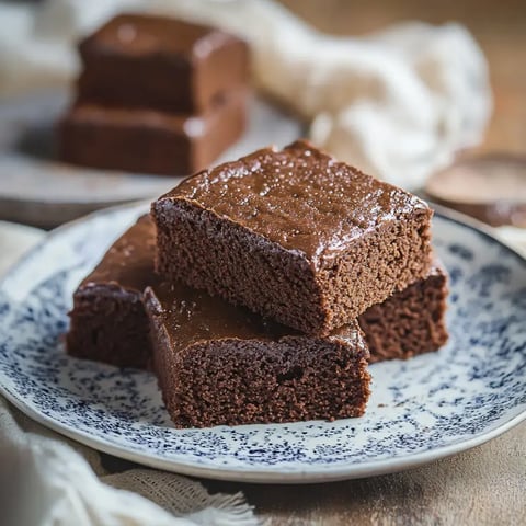 Une assiette avec des morceaux de gâteau au chocolat empilés les uns sur les autres.
