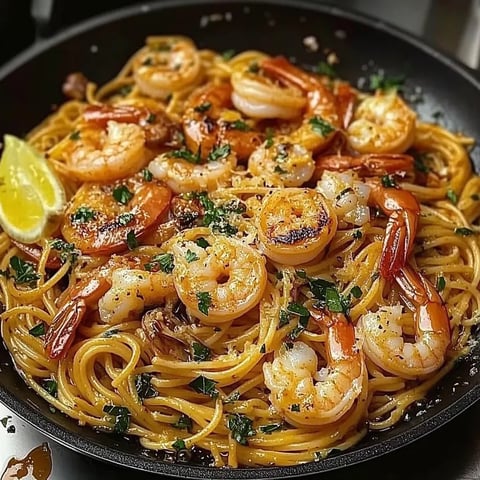 Spaghetti aux Crevettes et à l'Ail