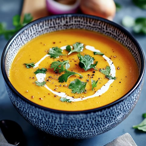 Velouté onctueux de carottes au lait de coco avec curcuma et coriandre
