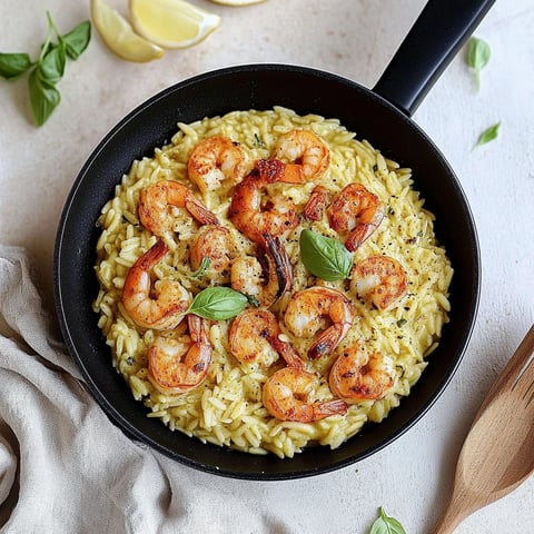 Orzo crémeux aux crevettes et paprika