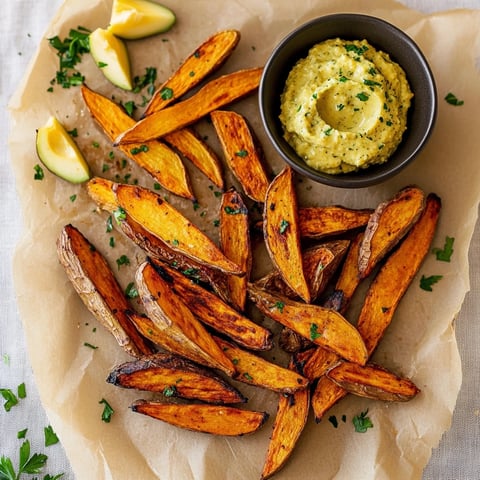Frites de patates douces et dip à l'avocat