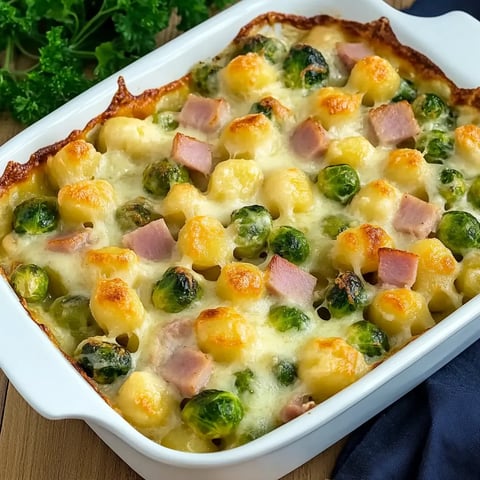 Gratinée de Gnocchis aux choux de Bruxelles et jambon
