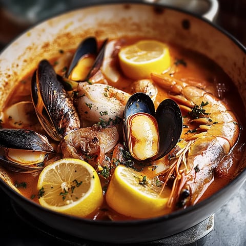 Bouillabaisse provençale aux fruits de mer, parfumée au safran