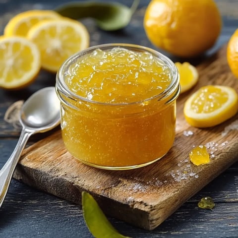 Un pot rempli de sirop d'agrumes posé sur une table.