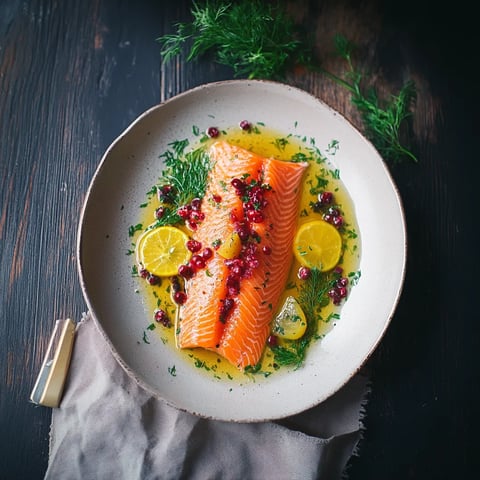 Une assiette de poisson grillé avec des légumes et des herbes.