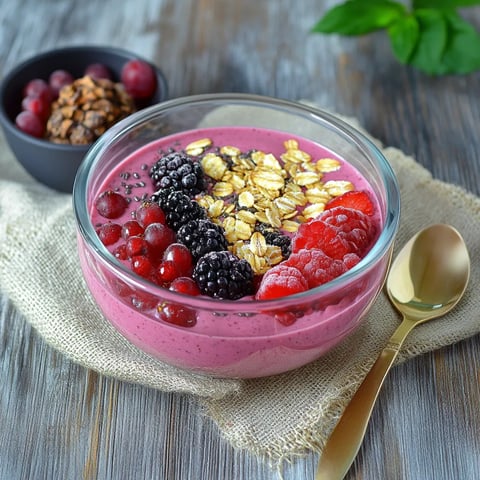 Un bol crémeux garni de diverses baies rouges et noires appétissantes.