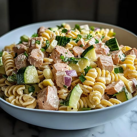 Macaronis servis avec légumes verts et morceaux de viande pour un plat complet.