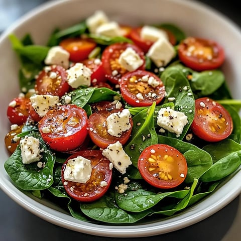 Un bol de salade avec tomates et fromage sur un lit de verdure.