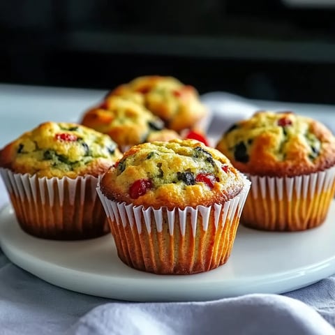 Quatre mini muffins colorés sur un plateau.