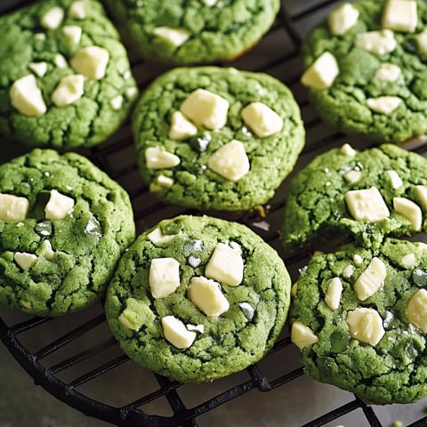 Petite pile de biscuits verts avec des pépites de chocolat blanc dessus.