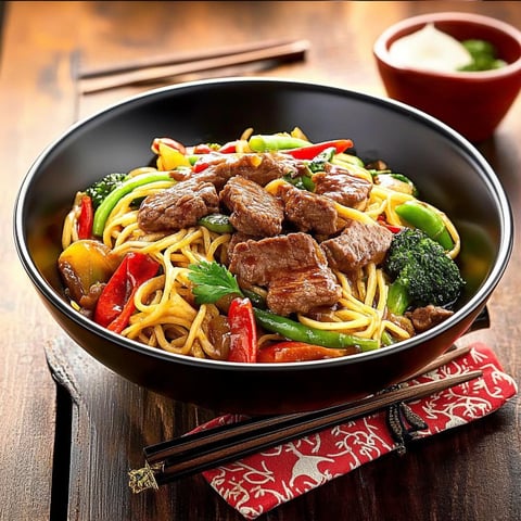 Nouilles chinoises au boeuf et légumes