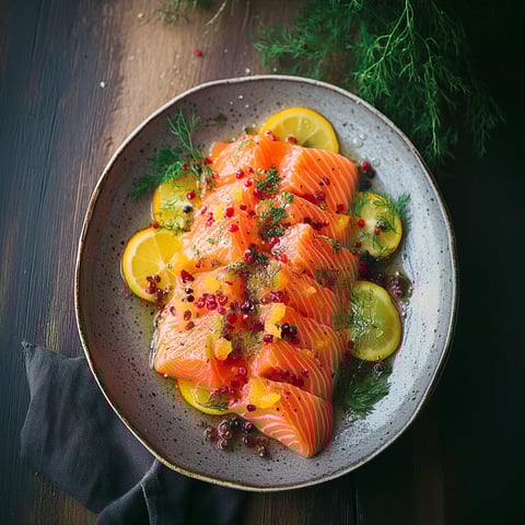 Saumon cru mariné au citron et aneth
