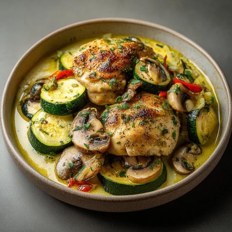 Cassolette poulet courgettes champignons