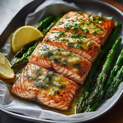 Saumon et asperges au four.
