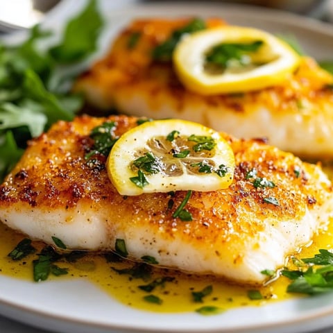Des filets de poisson croustillants avec des citrons et des herbes.