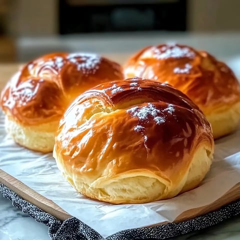 Trois petites brioches au yaourt sur une plaque de bois.