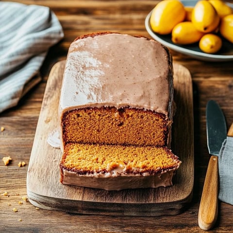 Une baguette de cake à la courge sur une planche.