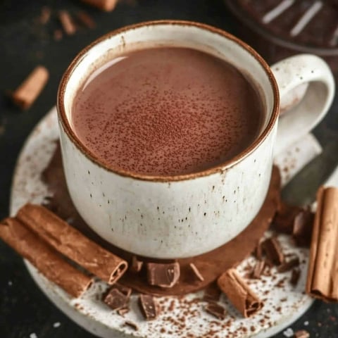 A cup of chocolate hot chocolate with cinnamon.