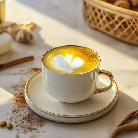 A cup of coffee with a flower design on it.