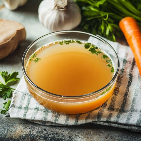 A bowl of homemade vegetable broth.