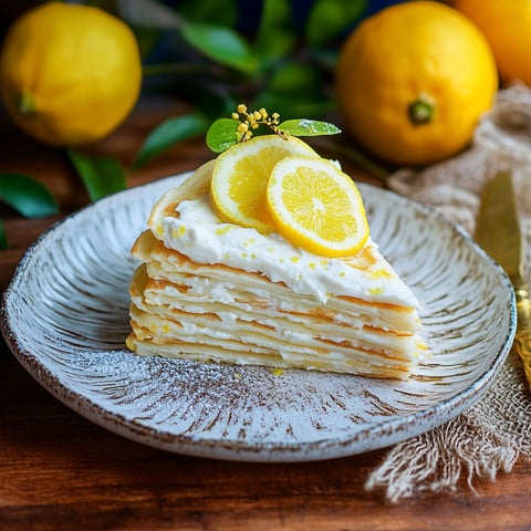 A slice of lemon crepe cake.