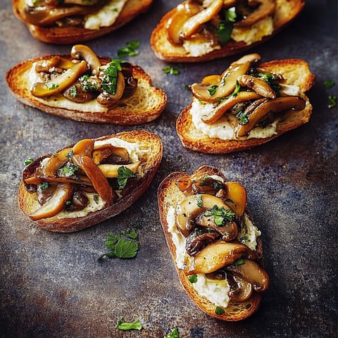 Crostini with mushrooms and cheese.