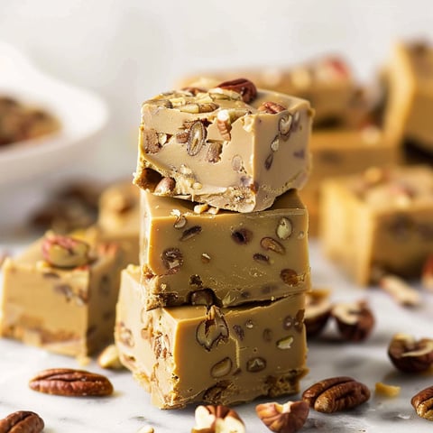 A close up of pecan praline fudge.