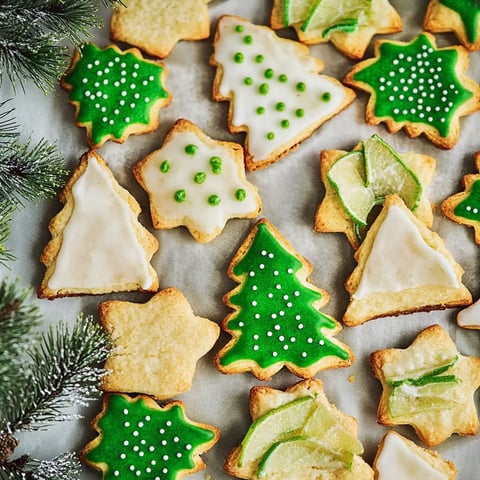 Green and white cookies with green icing.