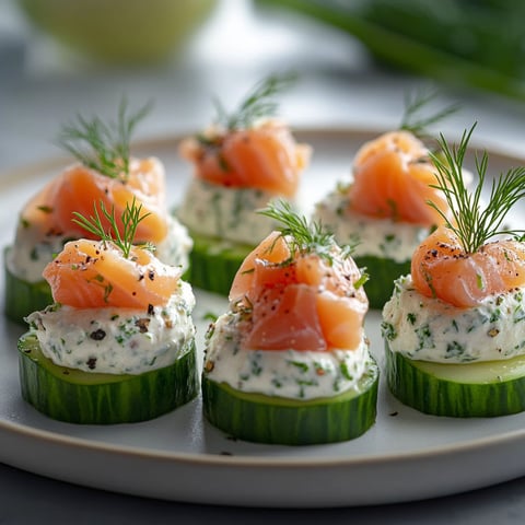 A plate of food with cucumber and salmon.
