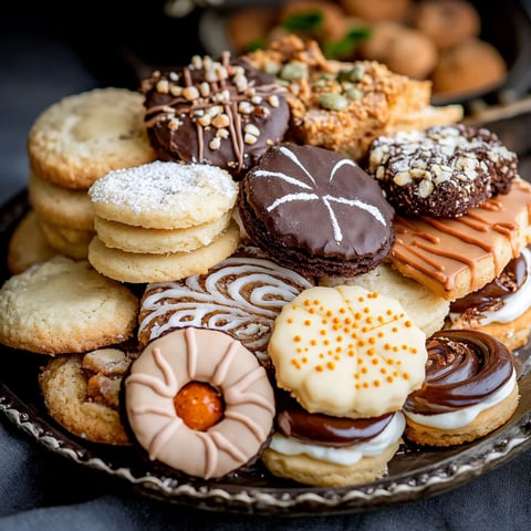 A plate of assorted cookies.