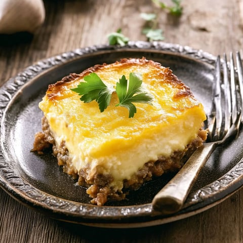 A slice of Hachis Parmentier on a plate.