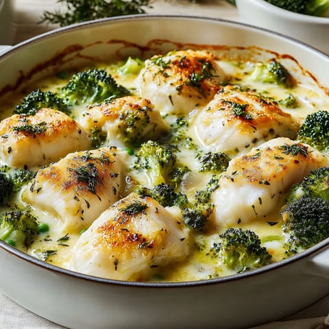 A dish of fish and broccoli.