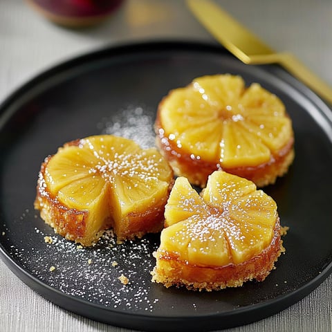 Three pieces of lemon cake with powdered sugar on a black plate.