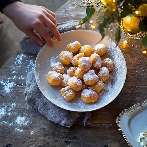 A plate of powdered beignets.