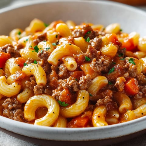 A bowl of macaroni and meat.