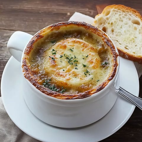 A bowl of soup with a piece of bread on the side.