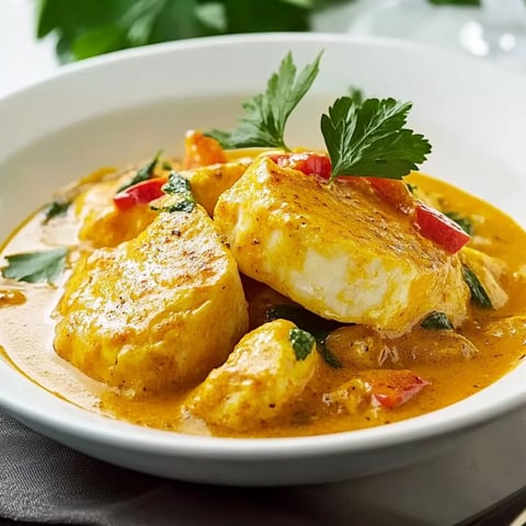 A bowl of food with a green garnish.