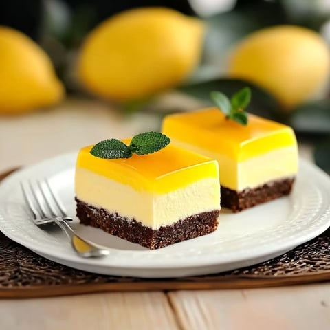 Two pieces of cake with a lemon wedge on top.