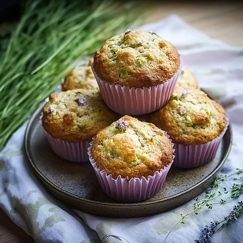 A plate of muffins with chives on top.