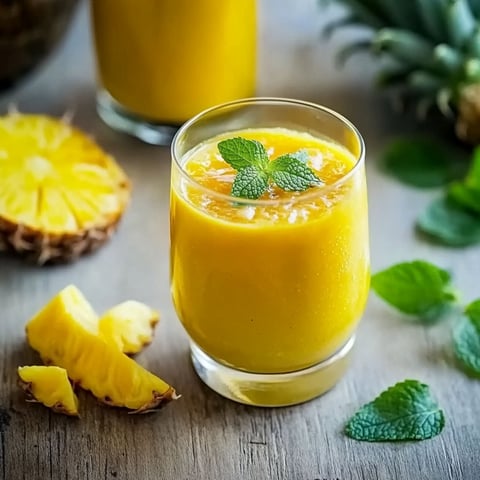 A glass of orange juice with a mint garnish.
