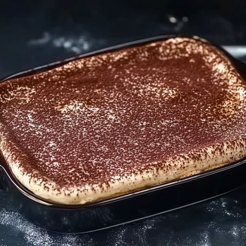 A close up of a tiramisu dessert.