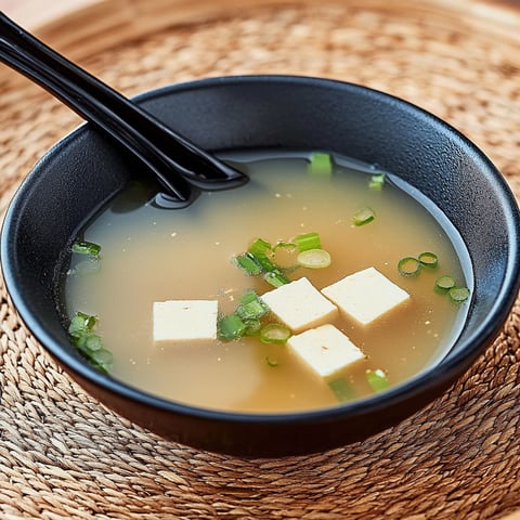 A bowl of soup with a spoon in it.