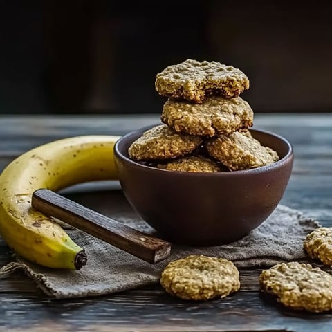 A stack of cookies on a table with a banana.