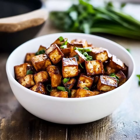 A bowl of tofu cubes with green onions.
