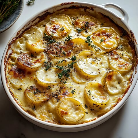 A dish of potatoes and cheese.